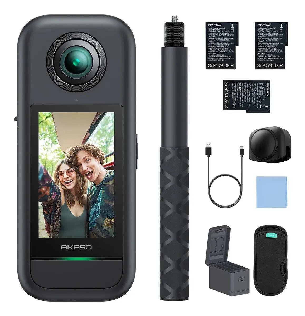 Câmera De Ação Akaso 360 5.7k 360° Eis Com Rastreamento Ia Akaso 360+estojo De Proteção Para Lente